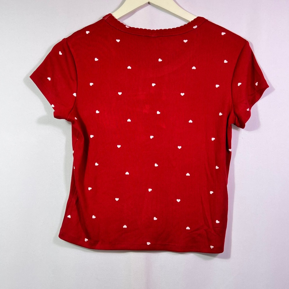 Auden Red Heart Print Pajama Set Small Short Sleeve Top Wide Leg Pants NWT - Picture 3 of 8